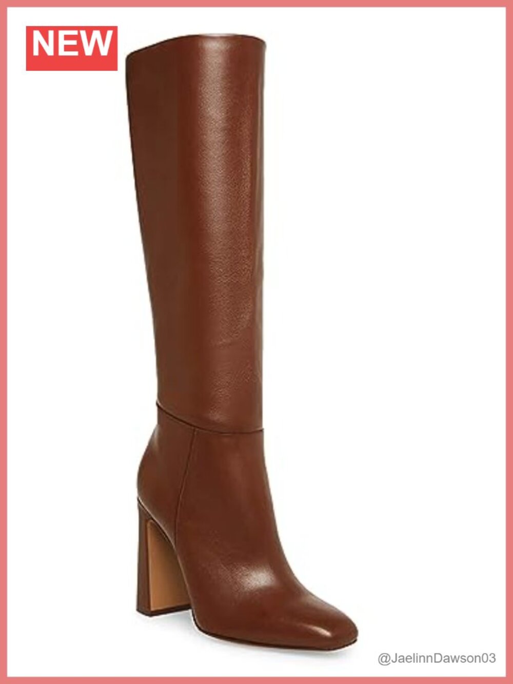 Women's Chunky Heeled Knee High Boots Square Toe Zippered Leather